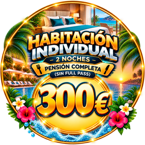 Habitación individual + PC + SIN full pass + 2 noches