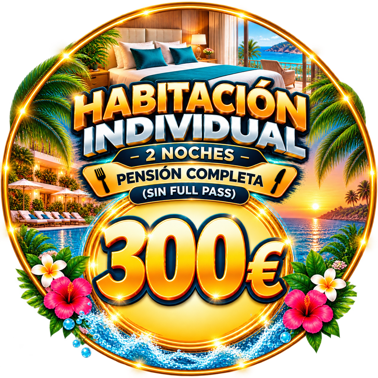 Habitación individual + PC + SIN full pass + 2 noches